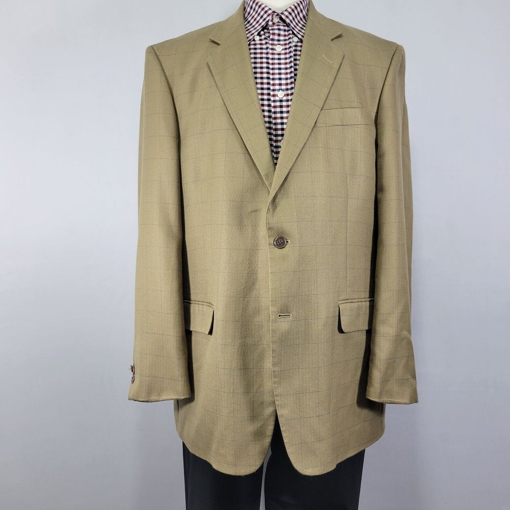 Alan Flusser Men's Sport Coat Blazer Two Button Brown Plaid‎ Silk Wool Soft 44L
